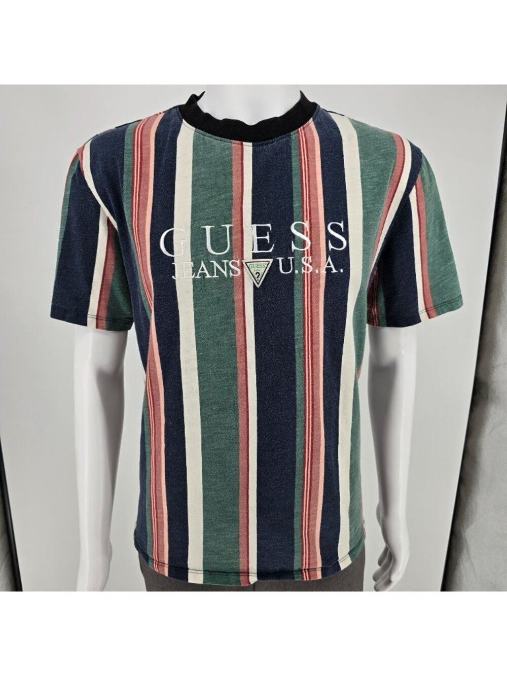 Guess Jeans U.S.A. Embroidered Logo Faded Multicolor Striped T-Shirt (M)